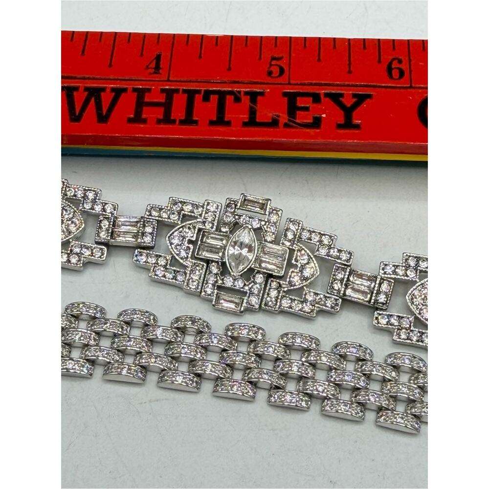 Set of 2 Kenneth Jay Lane Crystal Art Deco Bracelet & Round pave zirconia chain - Picture 6 of 16